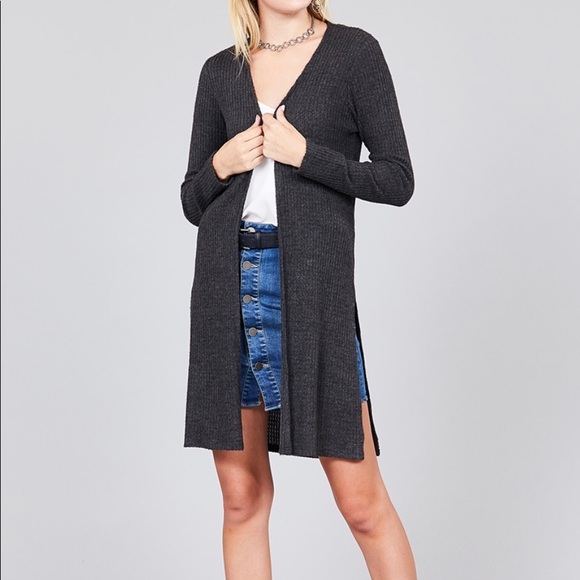 Sweaters - Long sleeve, Side Slit, Soft Open Cardigan
